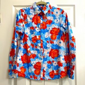 floral button down blouse shirt blue red orange white